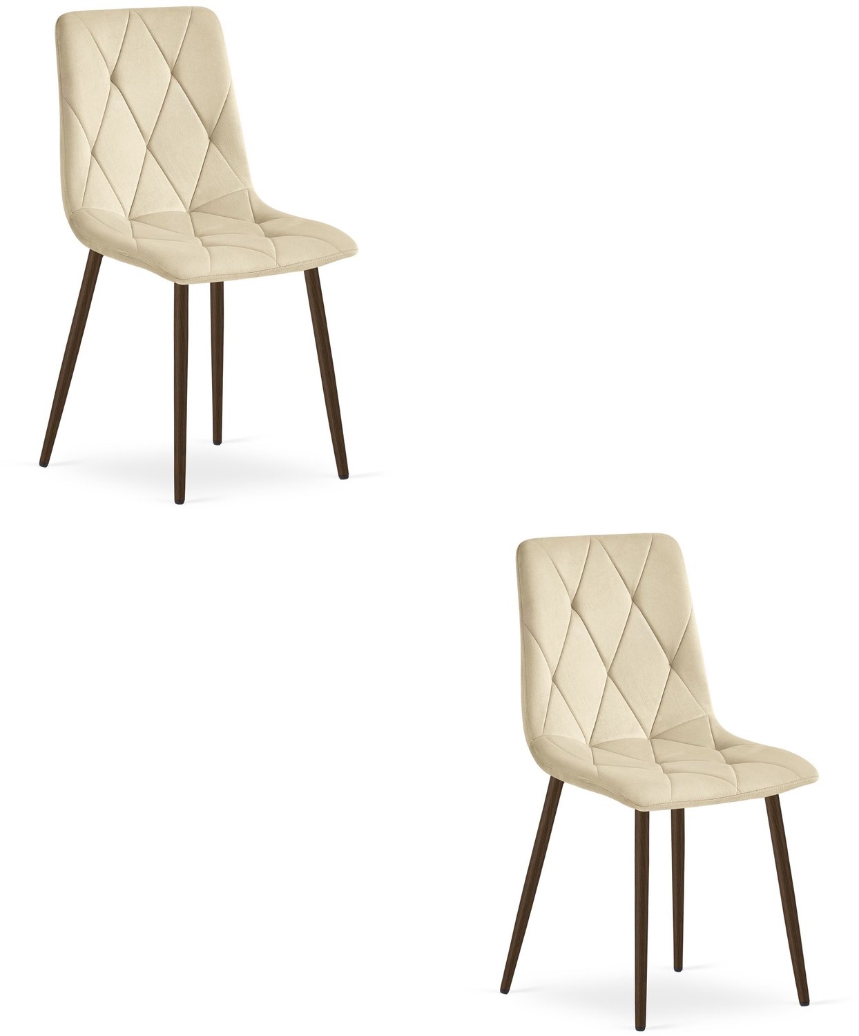 LEOBERT LIBRA Eetkamerstoelen – Set van 2 – Beige Velvet – Walnootkleurige Houten Poten – Comfortabele Gestoffeerde Zitting – Modern Design – Velvet Stoel voor Woonkamer, Keuken en Eetkamer – Max. 110 kg per Stoel
