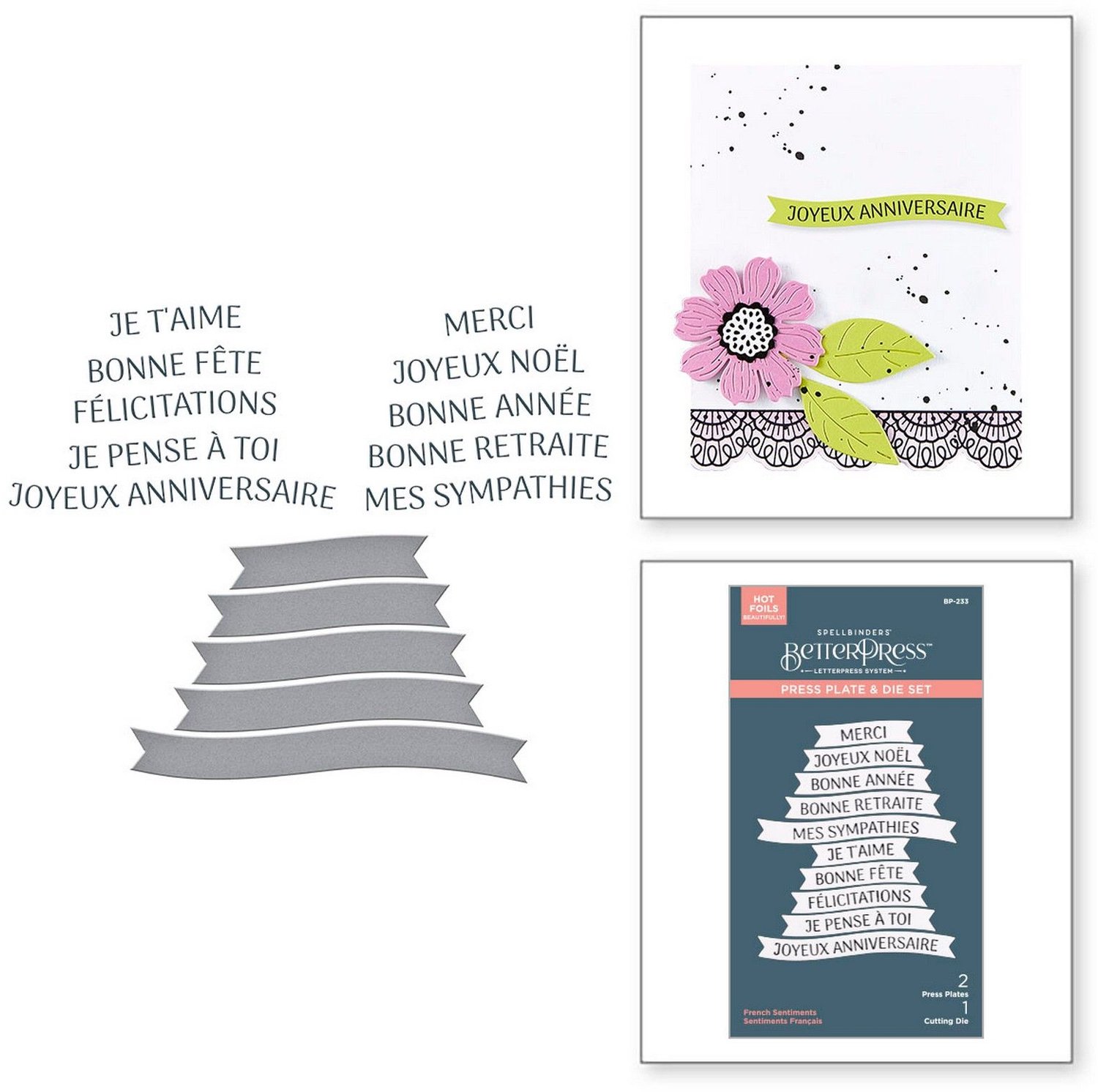 Spellbinders BetterPress Plate & Snijmal - French Sentiments - 3 st.