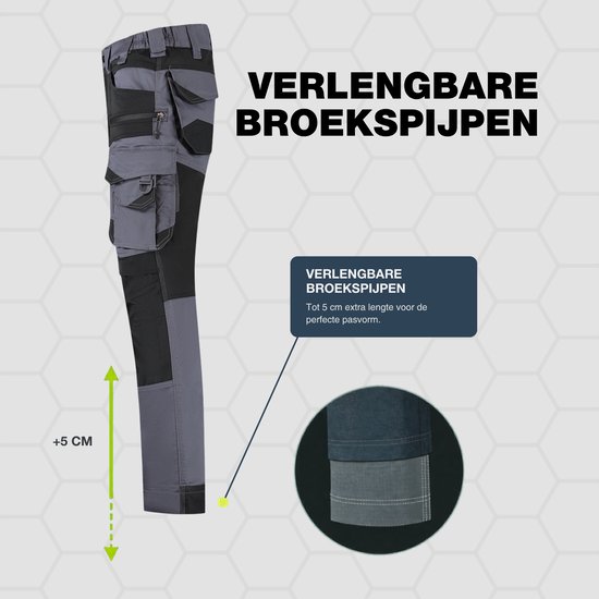Faze.One Glaston 4K Stretch Werkbroek - Grijs Zwart - Maat 58 | Semi-Stretch Ripstop