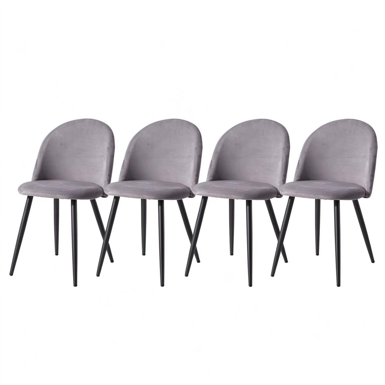 SONNENH Eetkamerstoelen set van 4 - Grijze velvet - Gebogen gepolsterde rug - Zwarte metalen poten Grijs met zwarte metalen poten