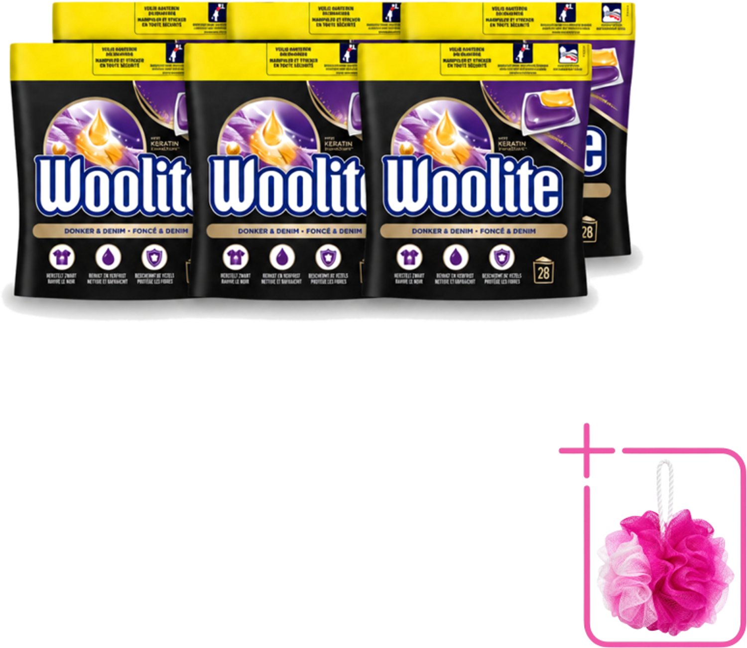 6 x Woolite Dark - Wasmiddelcapsules - Met Keratine - Donkere & Denim Was - 28 Wasbeurten - Bulkverpakking - Donker wasmiddel - Douchemop - Denim wasmiddel