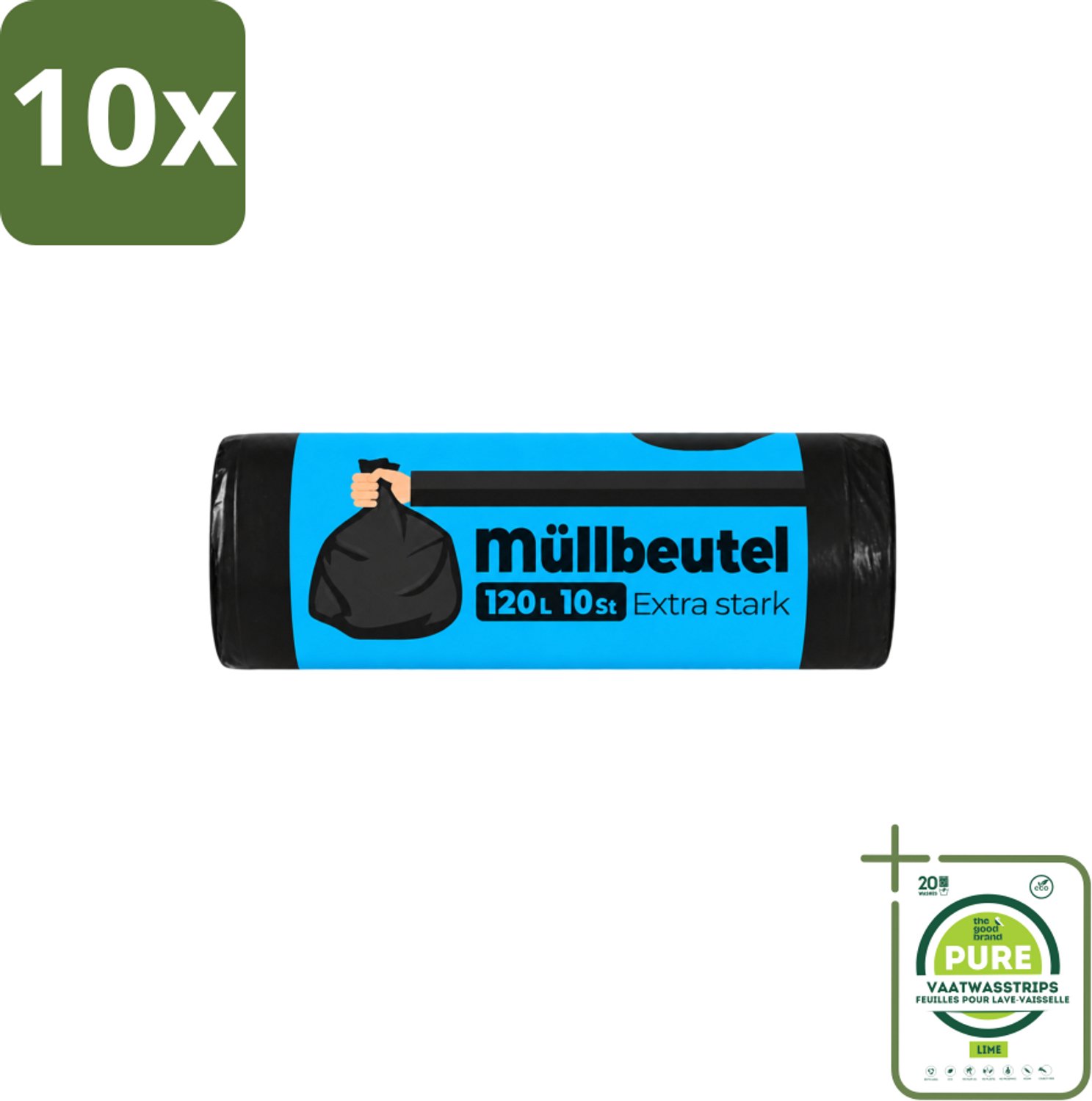 10 x Deluxe - Vuilzakken - Stevig & Ruim - 10 Vuilniszakken - 120L - Grootverpakking - Vaatwasstrips - Vuilzakken 120 L - Huishoudelijk Afval - Tuinafval - Vuilniszak - Vuilnisbak
