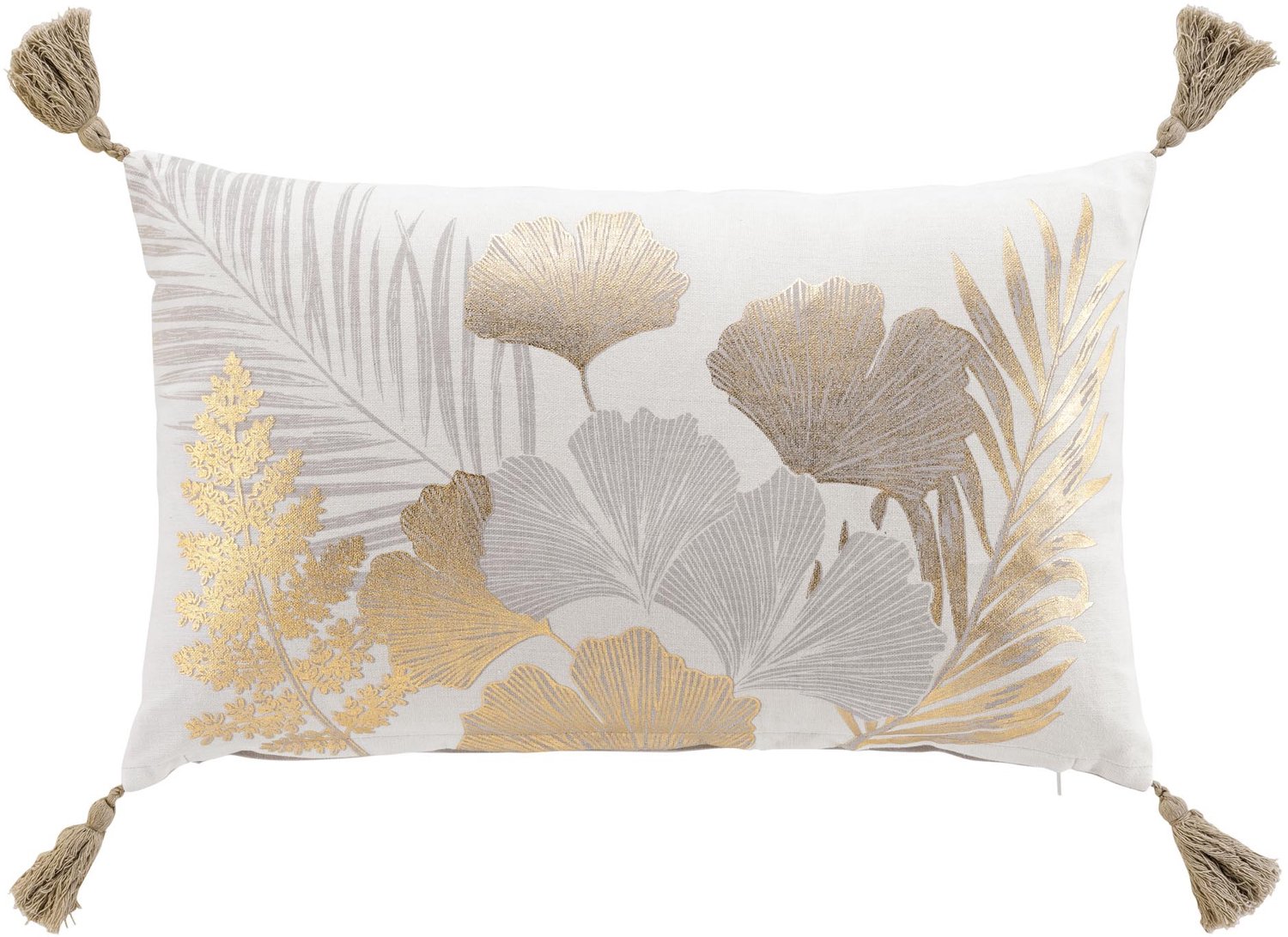 Douceur d intérieur Douceur d'intérieur - Langwerpig sierkussen met franjes, gouden bladeren, 30 x 50 cm