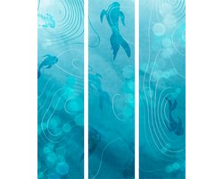 Akoestisch Kamerscherm – 3-Delig – 135 x 172 cm – Geluidsabsorberend – Koi Fish Under The Water Surface - a Cluster of Japanese Fish in The Depths of The Pond in Shades of Navy And Blue – Houten Frame – Roomdivider