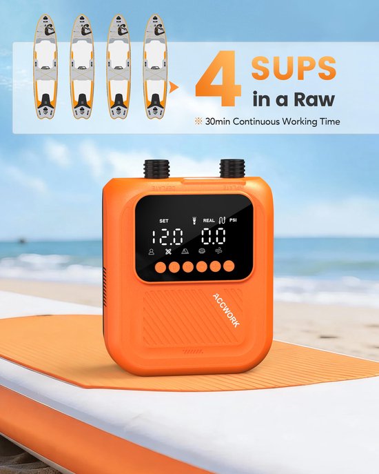 Elektrische SUP Pomp 12V Elektrisch Met Sigarettenaansteker - 20 PSI Max Druk - 360 L/min Capaciteit - Kunststof Oranje - Voor SUP Kajak Zwembad — afbeelding 2