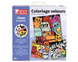 Graine Creative velours kleurplaten katten set 3 stuks 17x17 cm creatief.