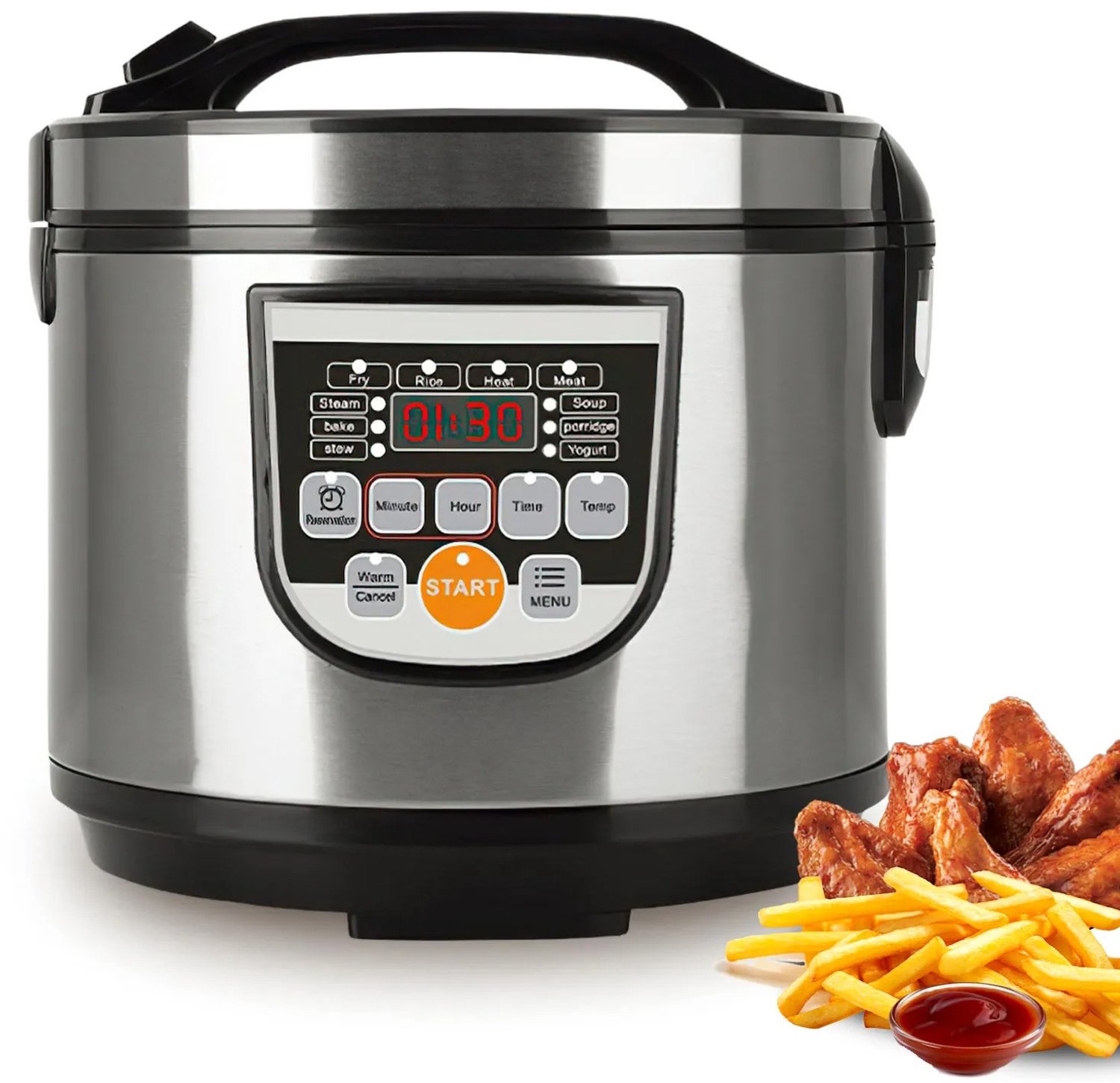 Zerova Snelkookpan - Digitale Multicooker - Pressure Cooker - Rijstkoker -Binnenpot - Warmhoudfunctie - LED Display - Zilver