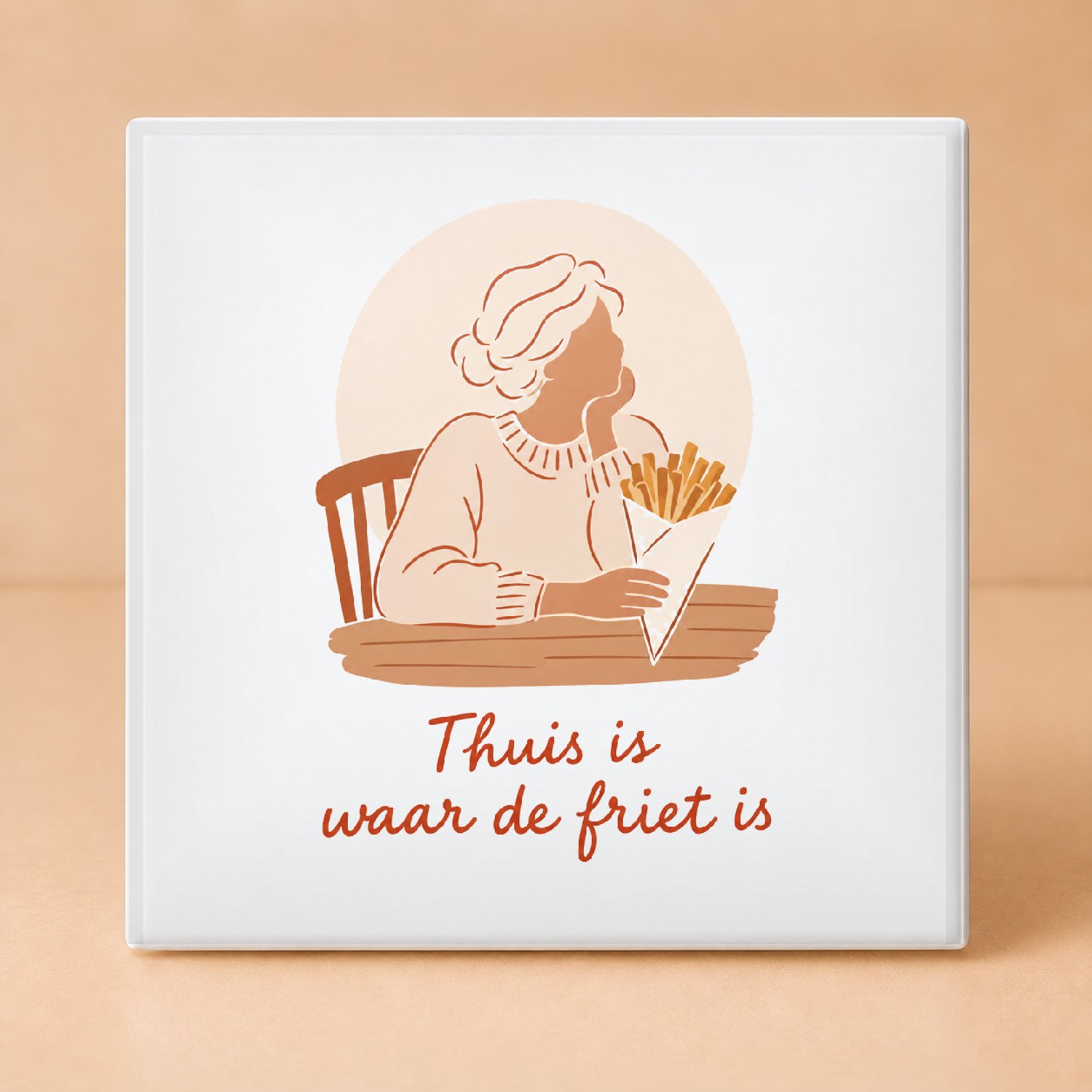 Bedruk King Sfeervolle Hakuna Patata Tegel – Minimalistische One-Line Art Wanddecoratie voor Frietliefhebbers - 11 x 11 cm Wit