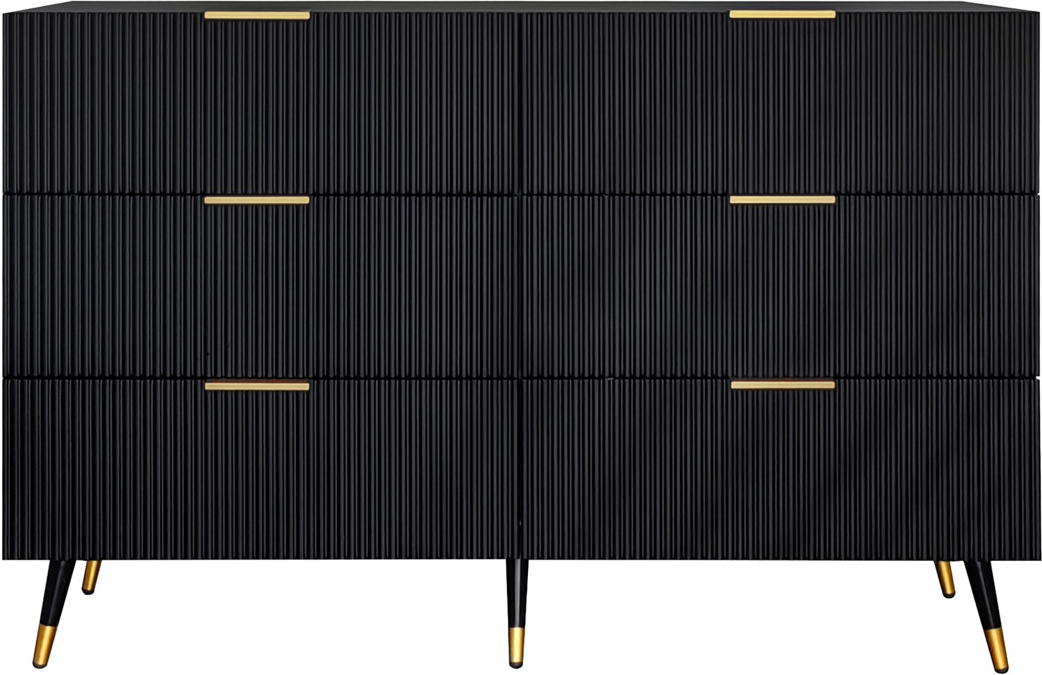 SONNENH Zwarte ladekast met 6 geribbelde laden en goudkleurige accenten - 120 x 40 x 77 cm