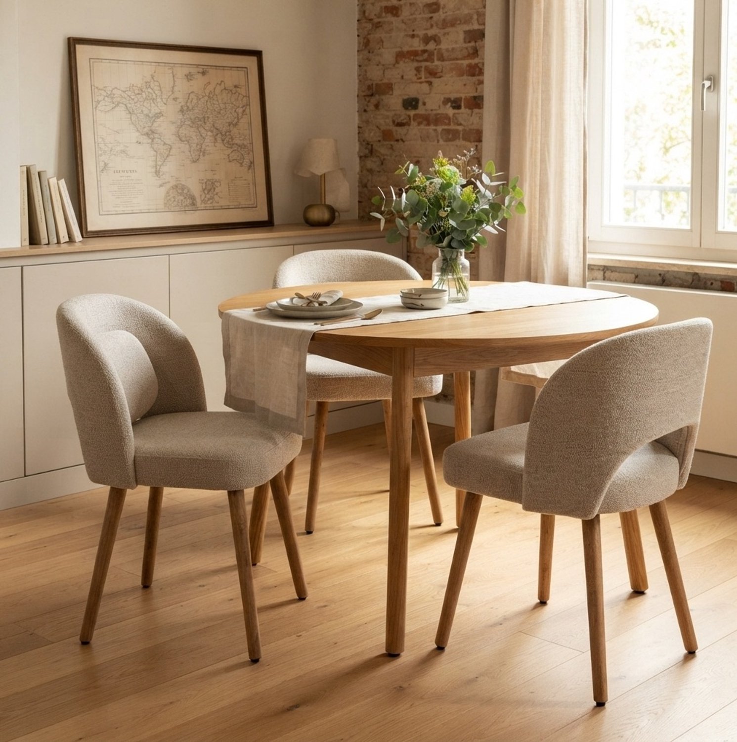 DESMIU Eetkamerstoel - Set Van 2 - Met Armleuningen En Velvet Zitting - Voor Eetkamer, Keuken En Studeerkamer - Houten Poten - Beige