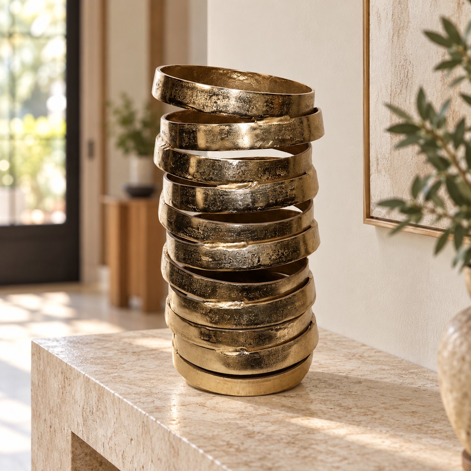 Hoppa! Vaas met ringmotief - Goud - 21 x 21 x 43 cm (B x D x H)