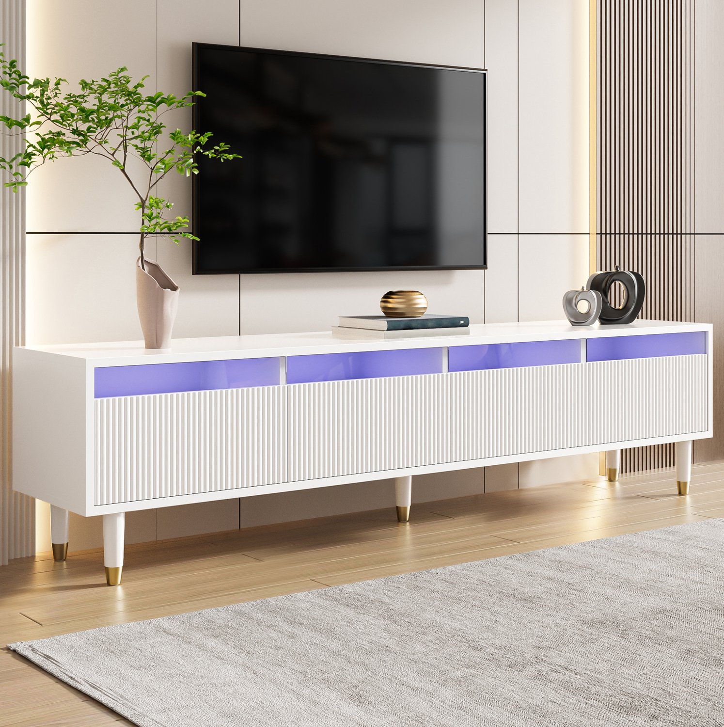 CHICFURN TV-meubel 178 cm - 4 lades - Kabelmanagement - Wit