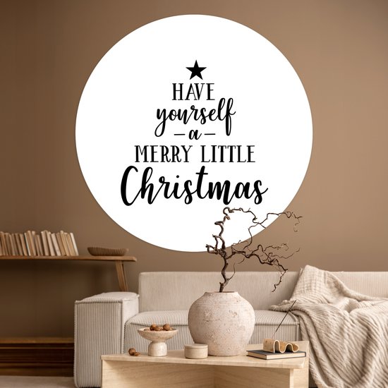 Citation de Noël Ayez un joyeux petit Noël avec un fond blanc Sticker papier peint cercle mural - ⌀ 120 cm - peinture ronde - cercle papier peint - cercle mural - cercle vivant - autocollant & découpe ronde