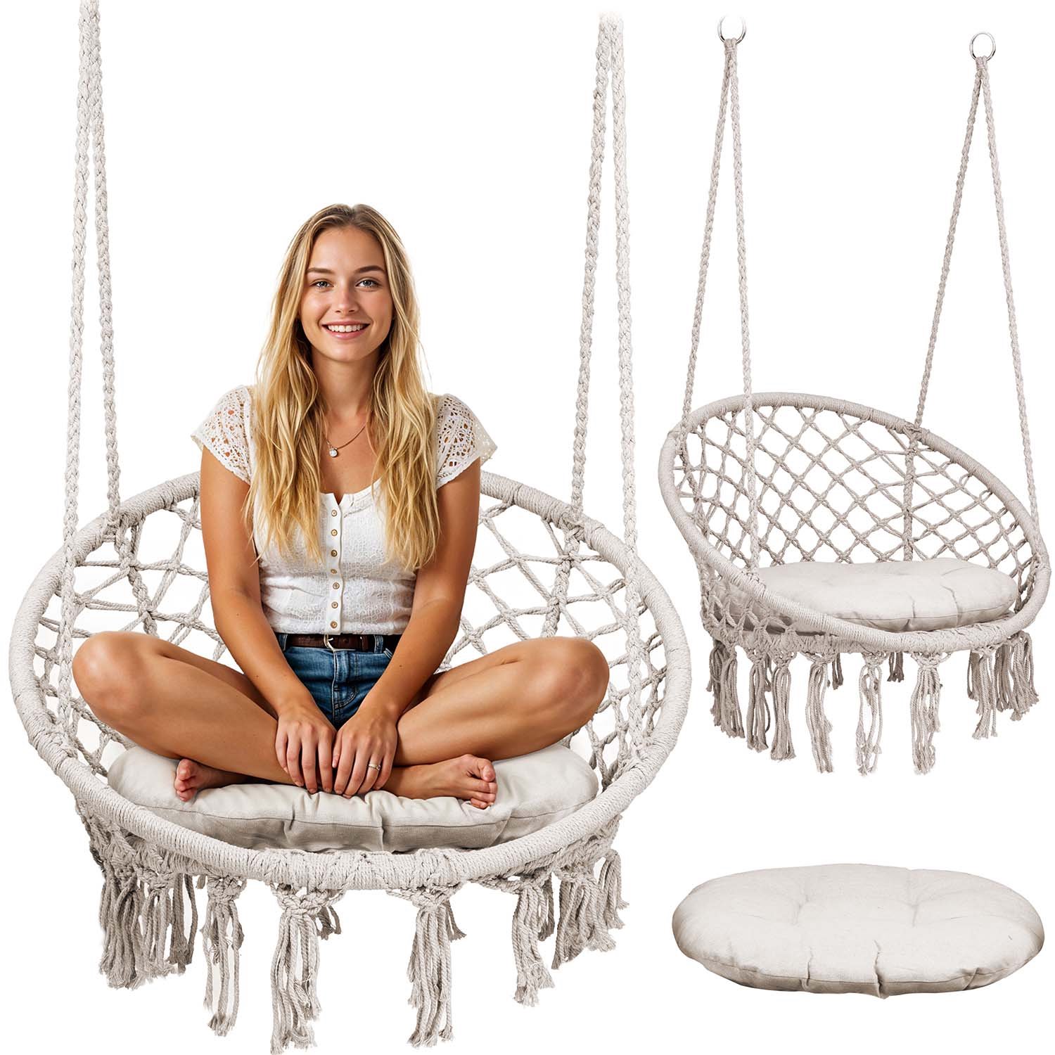 Sofotel BOHO - Hangstoel - Beige - Gevlochten Touw - Draagvermogen 150 kg