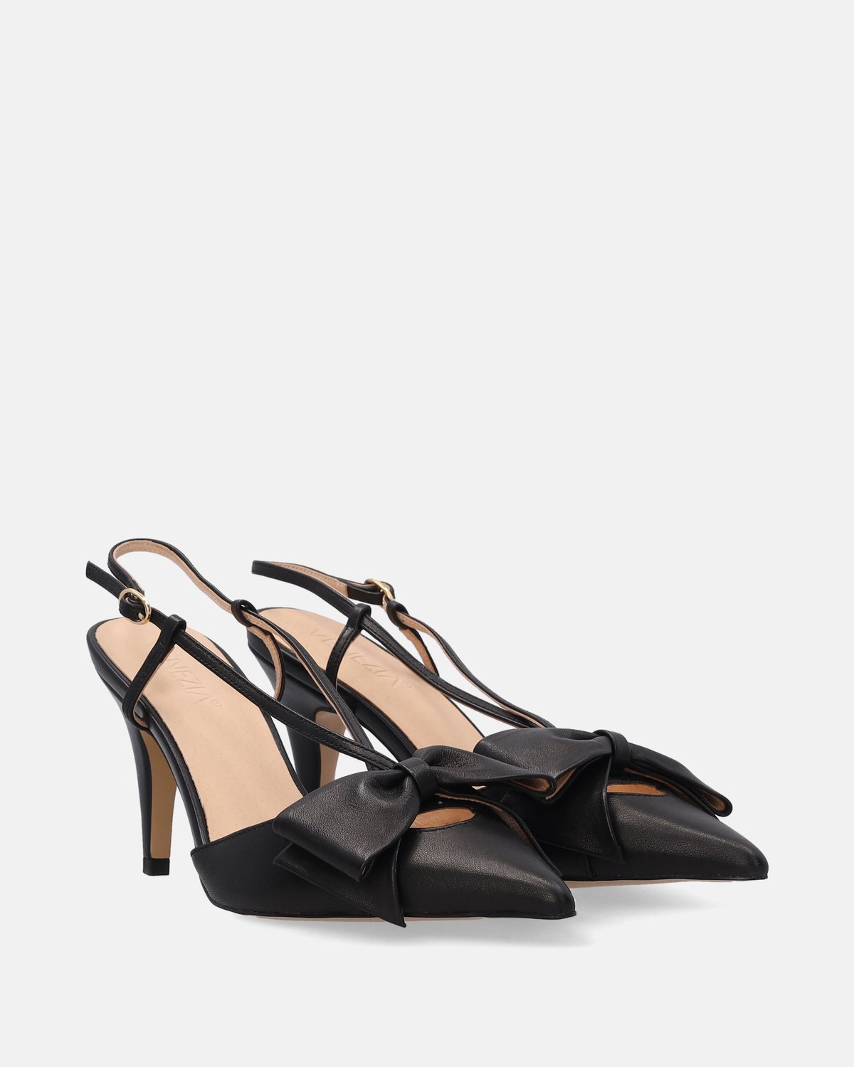 Zwarte sandalen met naaldhak - Leren strik - Maat 37