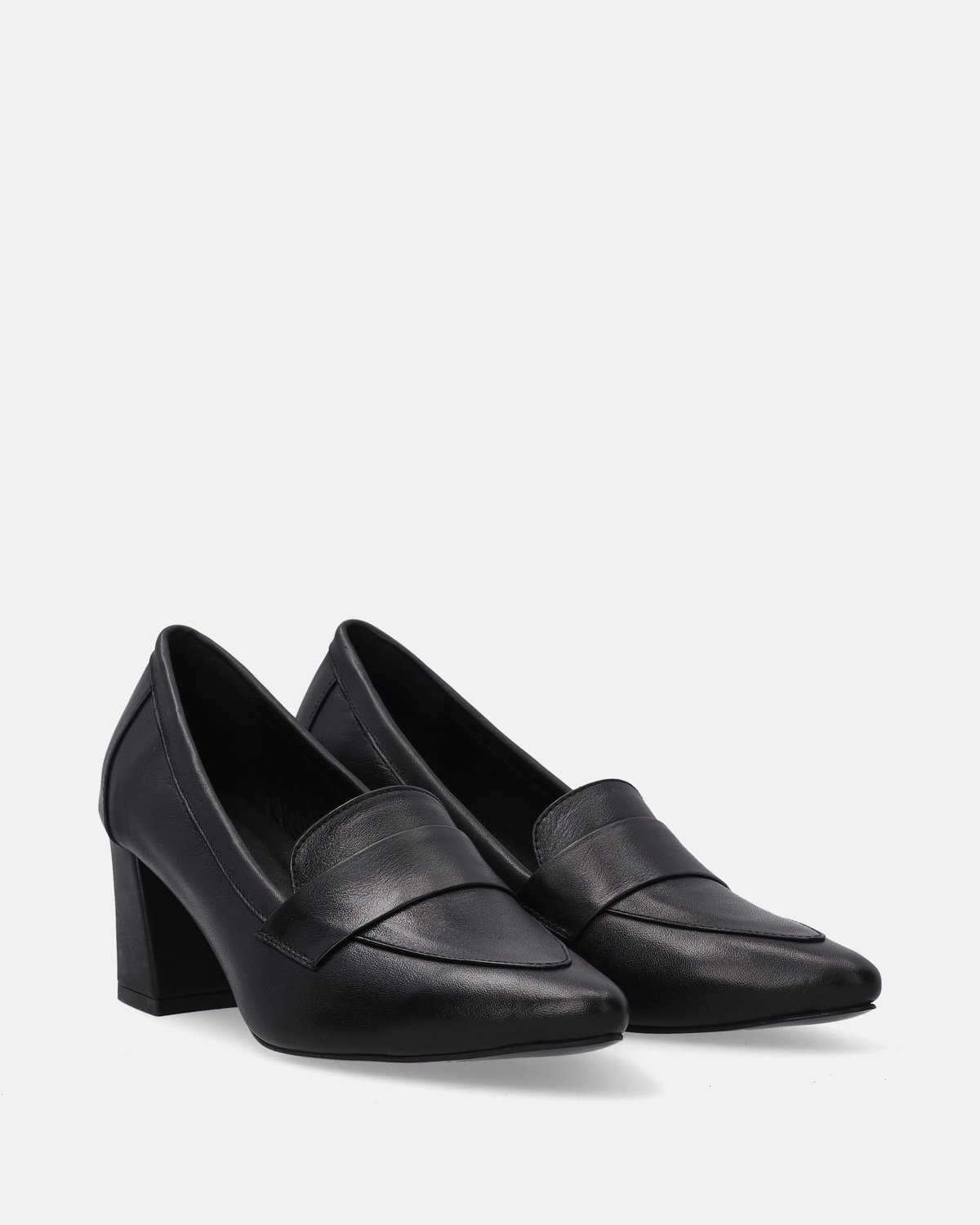 Zwarte loafers voor dames - Echt leer - Met hak - Maat 39