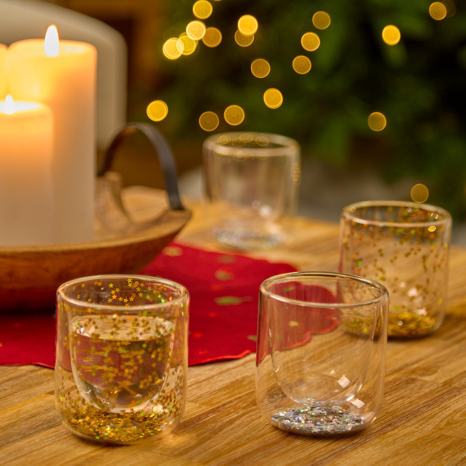Fééric Lights and Christmas Cléa Glazen Mokken - Set van 4 stuks - 20cl - Zilver/Goud