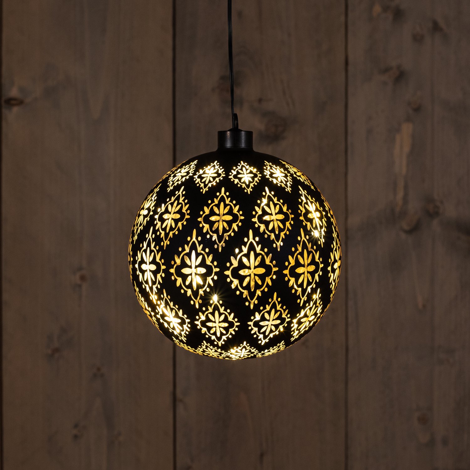 Anna's Collection LED glazen bal blad 12 lampjes zwart Ø 15cm, warm wit