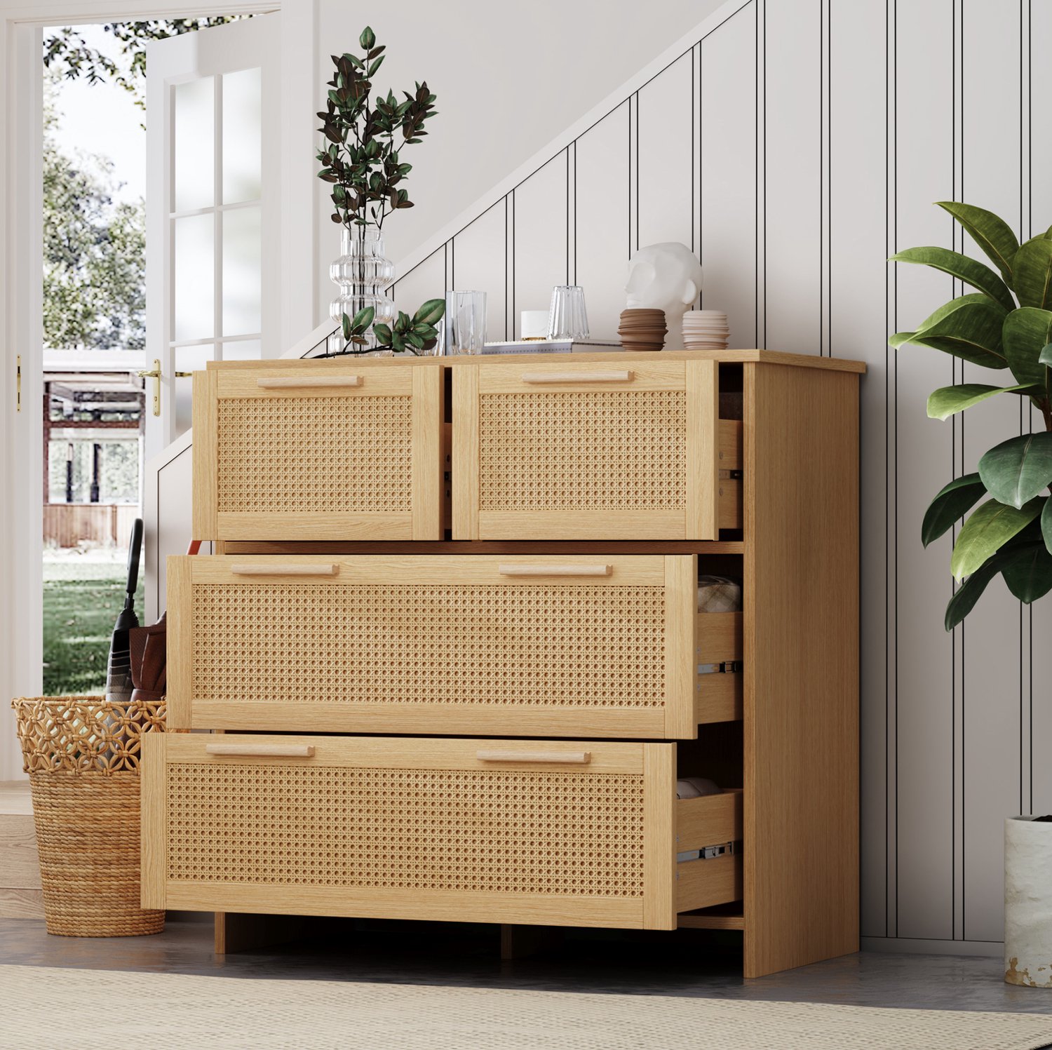 CHICFURN Ladekast - 4 lades - Anti-kantelvoorziening - Vrijstaand - Naturel
