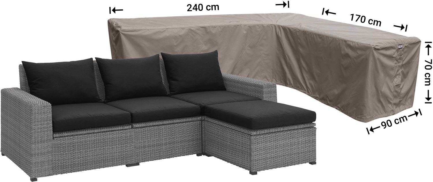 Raffles Covers beschermhoes loungeset / hoekbank (L-vorm) - 170 x 240 H: 70 cm - RHS240170right - Hoes voor hoekbank met ongelijke zijden - Lange zijde rechts (vanaf zitpositie) Taupe