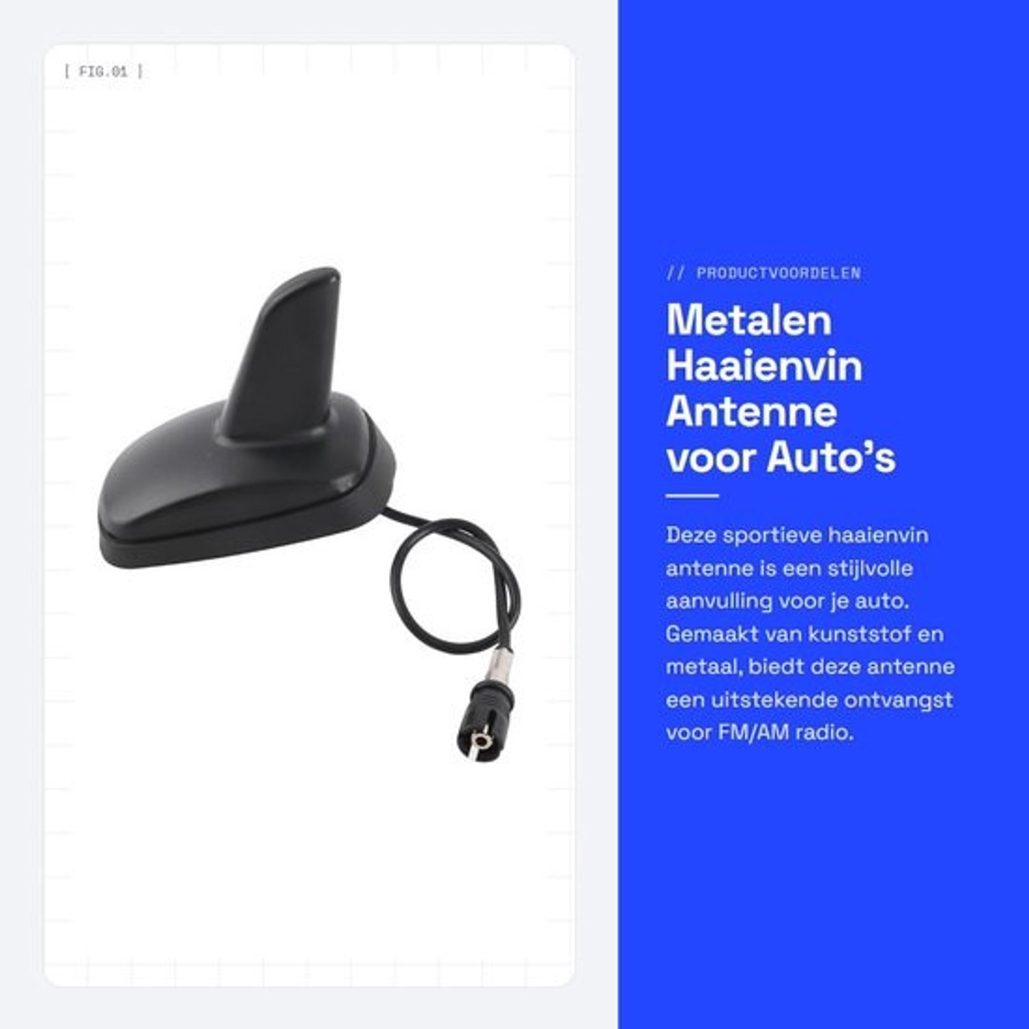 Dailygoods- Haaienvinantenne voor auto - Kunststof en metaal - FM/AM-radio - Schokbestendig - Lichtgewicht - Dakmontage - Dakantenne
