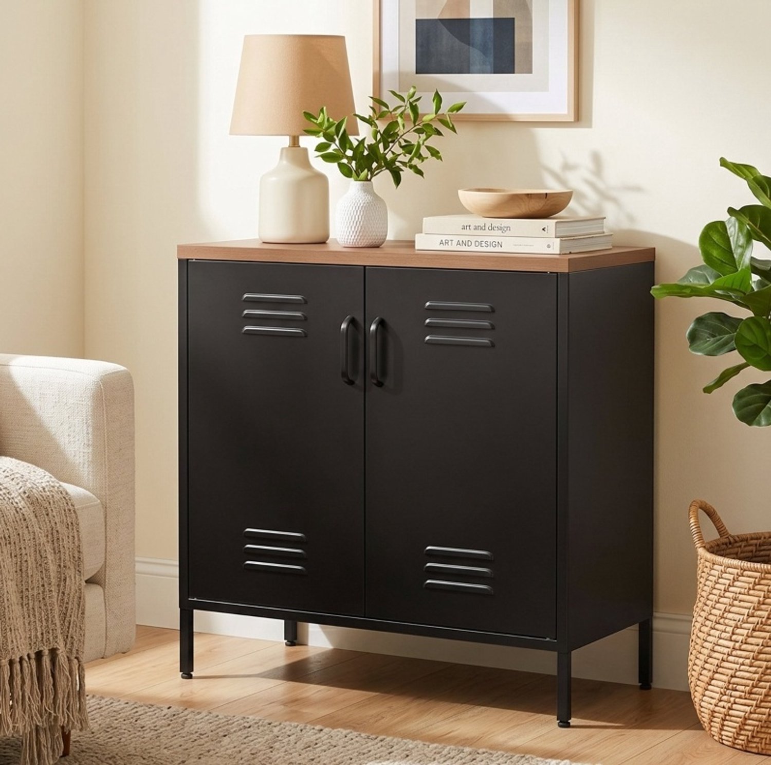 CHICFURN Dressoir 80 cm - verstelbare plank - 2 deuren - woonkamer - zwart