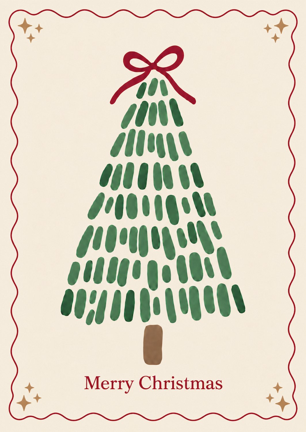 Merry Christmas kerstkaart A6 – Moderne kerstboom met strik en speelse rand