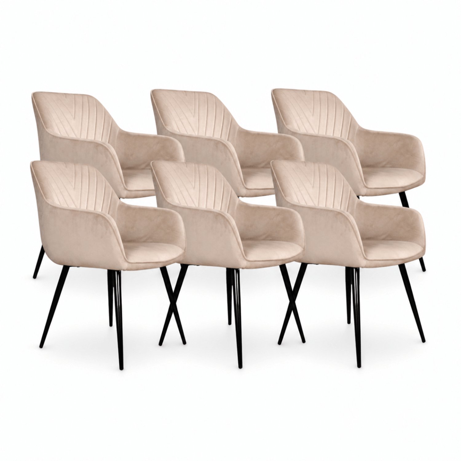 DS4U Gaby eetkamerstoel - Set van 6 - Champagne - Velvet - Armleuningen