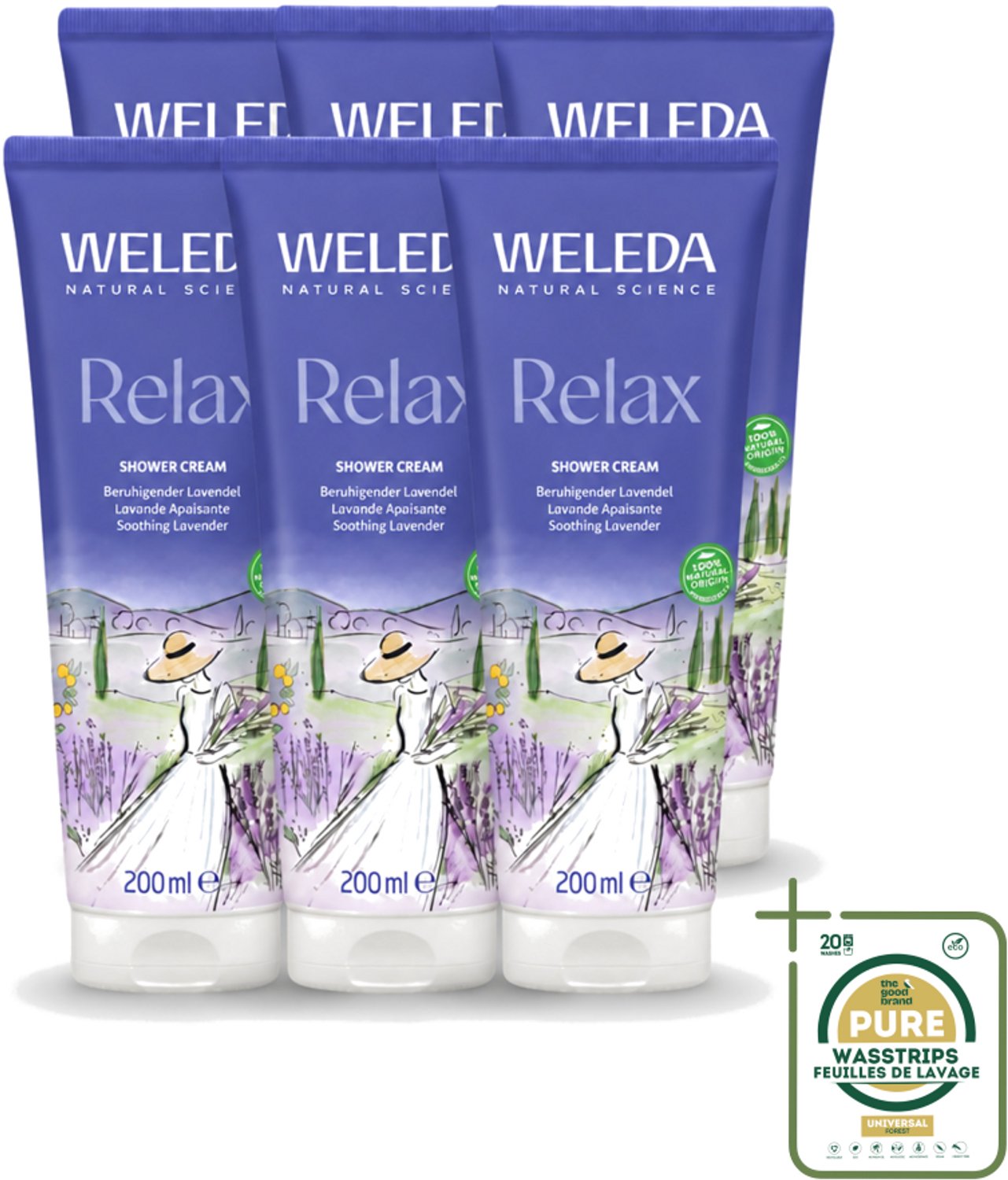 6 x WELEDA - Douchecrème Aroma Shower Relax - 200 ml - Wasstrips - Douchecrème - Ontspanning - Natuurlijke Geur - Aromatherapie - Huid Verzorging