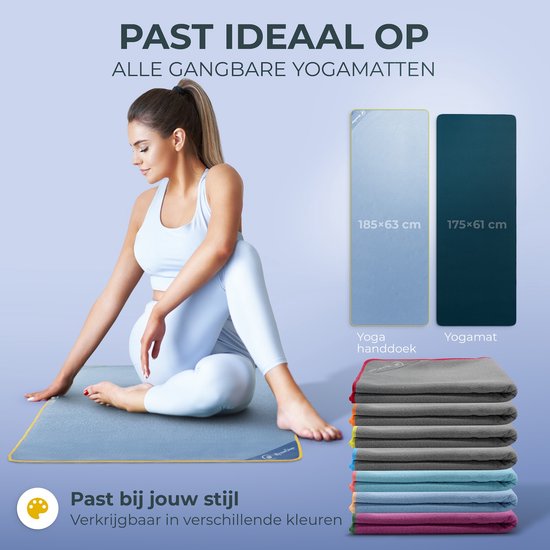 NIRVANASHAPE - Yogahanddoek als yogamat handdoek - antislip noppen - absorberende microvezel - hygiënisch en wasbaar op 40 graden - 185 x 63 cm - lichtblauw/geel — afbeelding 4