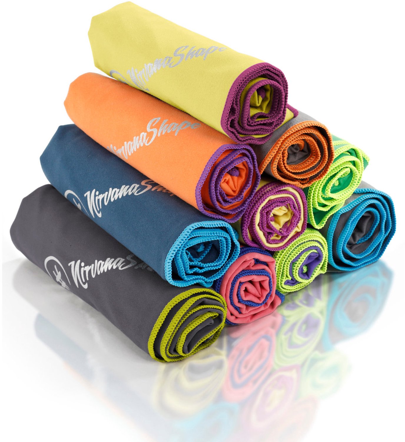 NirvanaShape - microvezel handdoek - microvezel reishanddoek - sneldrogend, ultralicht en zijdezacht - tot 8 keer meer absorberend - 100 x 50 cm - Geel / Paarse Rand