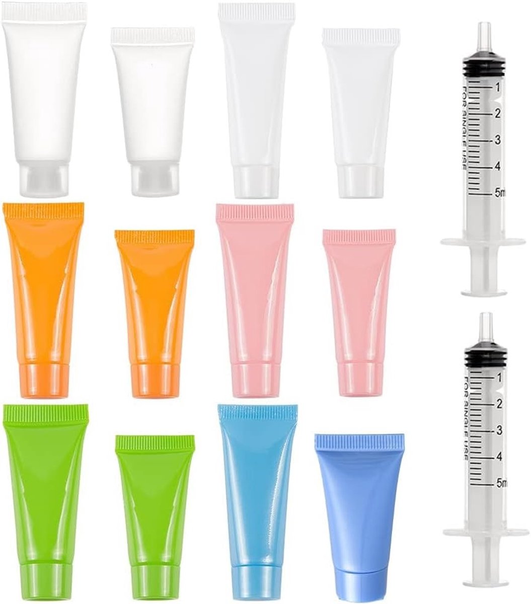 24 Stuks Soft Plastic Tubes 5ml/10ml, Herbruikbare Flesjes voor Make-up, Shampoo en Lotion met Trechter en Spuiten