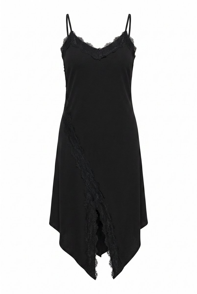Ulla Popken Dames - Slinky maxi-jurk A-lijn V-hals mouwloos - Zwart - Maat 42+