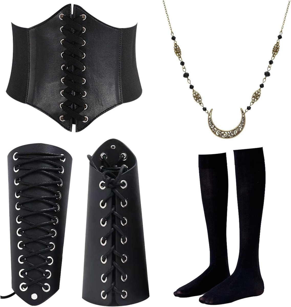 Middeleeuwse Kledingaccessoires Set voor Dames met Ceintuur, Ondersteuning, Armbeschermers en Ketting voor Carnaval en Halloween, Perfect voor Theatervoorstellingen en Cosplay