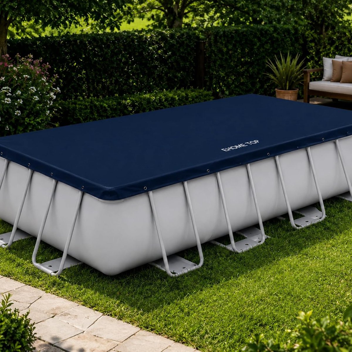 Rechthoekige zwembadafdekking - Zwart - 400 x 200 cm - Waterdicht PVC met Afvoergaten en Bevestigingskoorden - Voor Buitengebruik