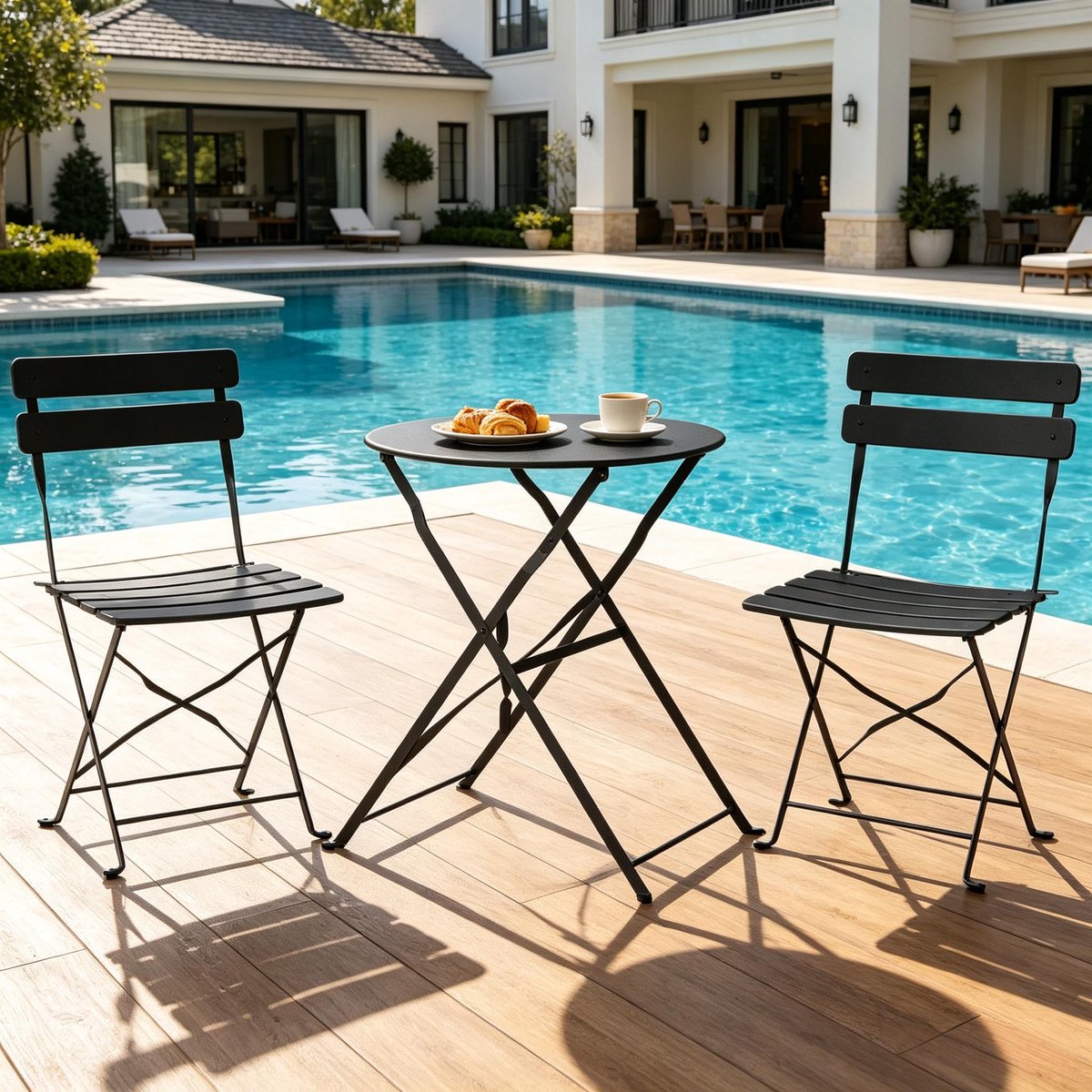 Bistroset Voor Buiten - Opvouwbare Tuinset Met Tafel En 2 Stoelen - Voor Balkon, Terras En Tuin - Metaal - Zwart