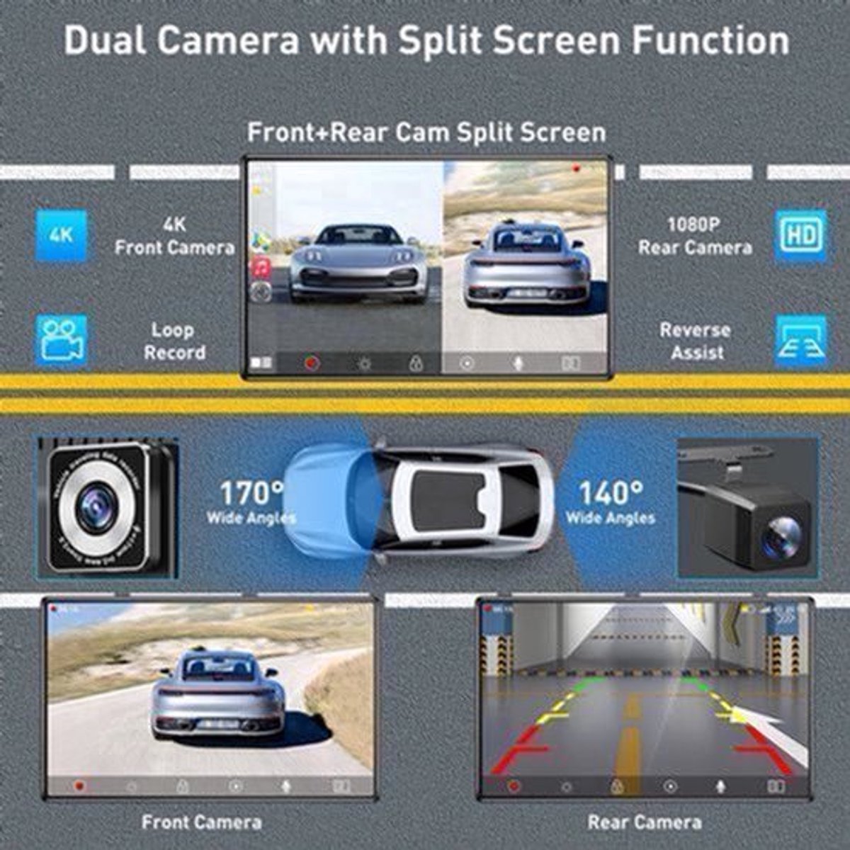 Navigatiesysteem Auto - Dashcam voor auto - GPS Navigatie - Draadloze - 2.5K DVR - Bluetooth Audio - ADAS Systeem - 9" - Achteruitrijcamera - Spraakbesturing