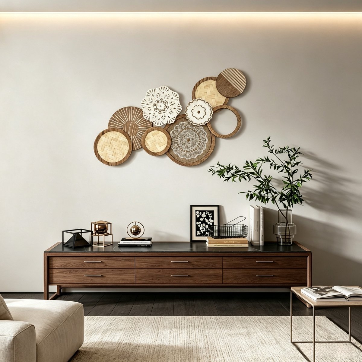 Wandpaneel Modern 83,8 x 44,5 cm MDF Natuurlijke Houtlook Bruin Voor Woonkamer Slaapkamer En Hal Met Artistieke Wanddecoratie