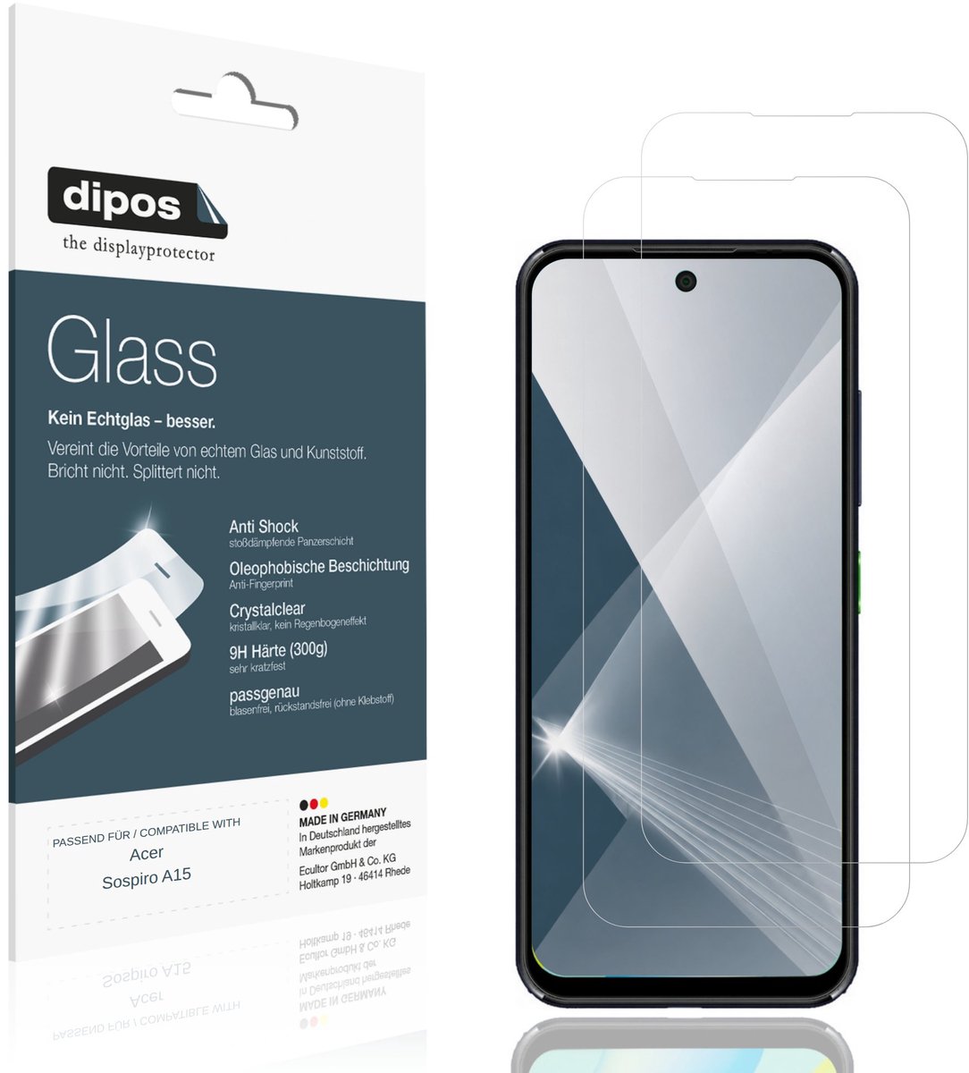 dipos – 2x Pantserfolie geschikt voor Acer Sospiro A15 | 9H Screenprotector