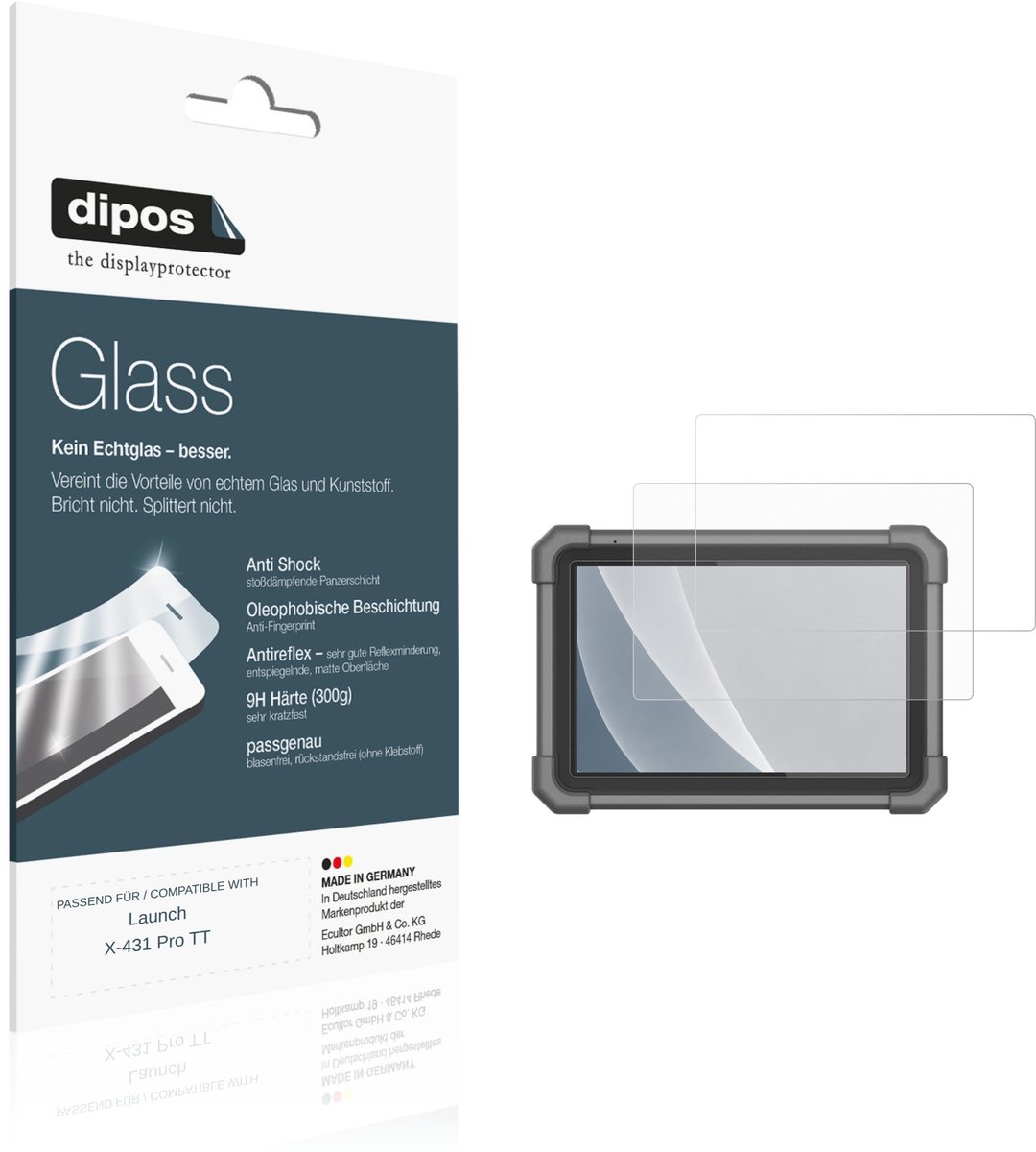 dipos – 2x Matte Pantserfolie geschikt voor Launch X-431 Pro TT | 9H Screenprotector