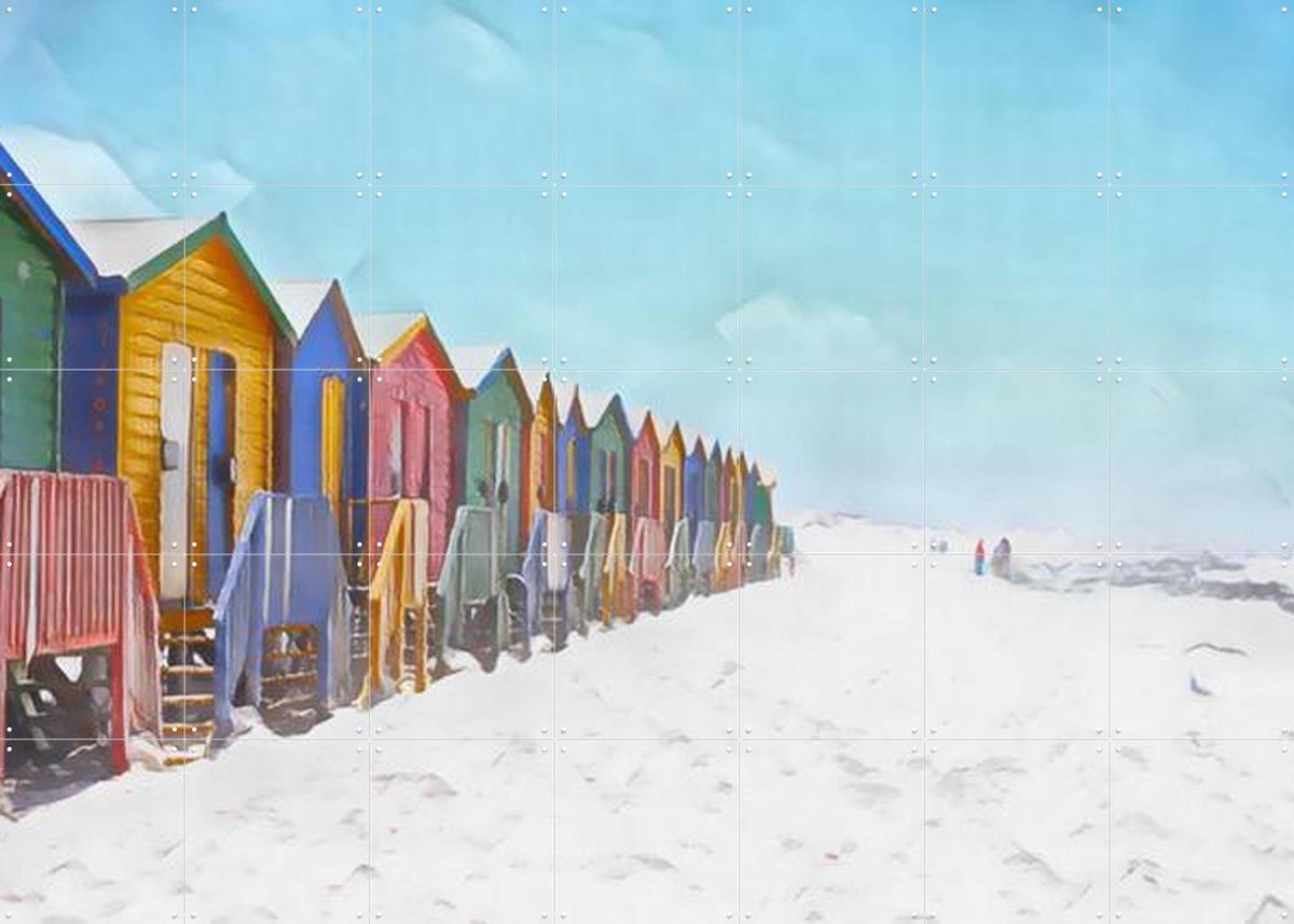 IXXI African beach houses, Seaways - 140 x 100 cm - Gratis ophangtool - Grote wanddecoratie en posters - Gemengde Technieken, Fotografie, Kleurrijk