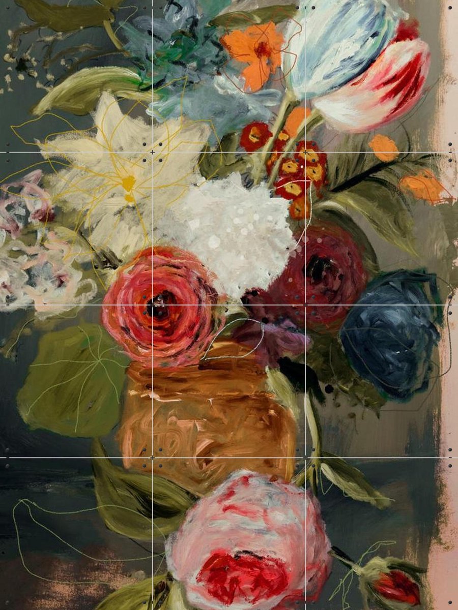 IXXI Still Life with Flowers and Nuts, Leigh Viner & Rijksmuseum 2.0 - 60 x 80 cm - Grote wanddecoratie en posters - Impressionisme, Olieverf Blauw / Rood / Groen / Roze
