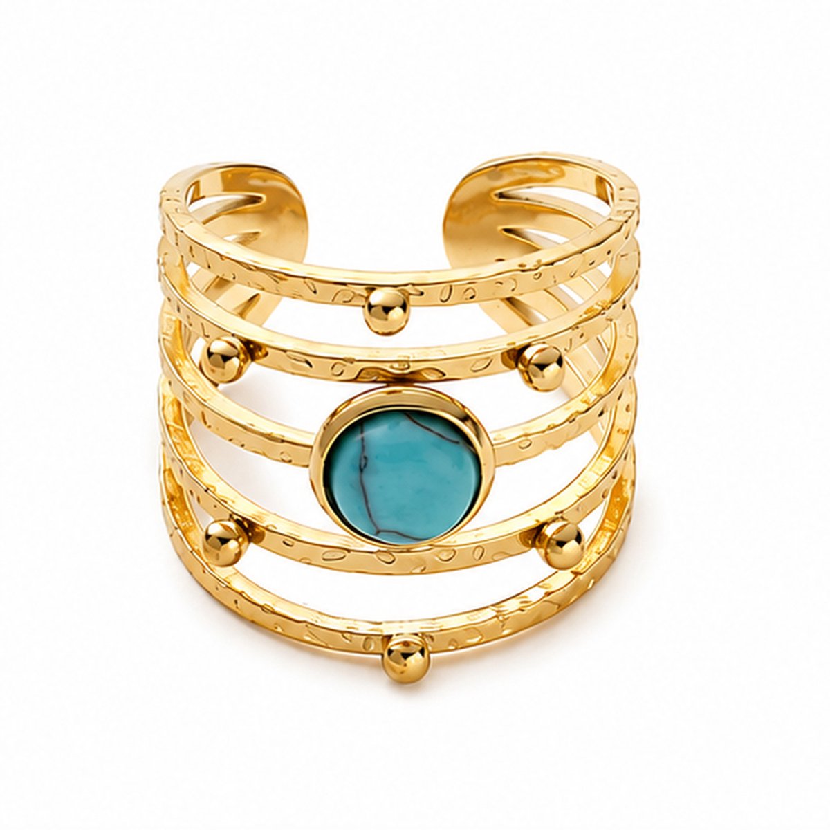 Deja Jewels - Dames ring - Goudkleurig edelstaal - Turquoise Cabochon