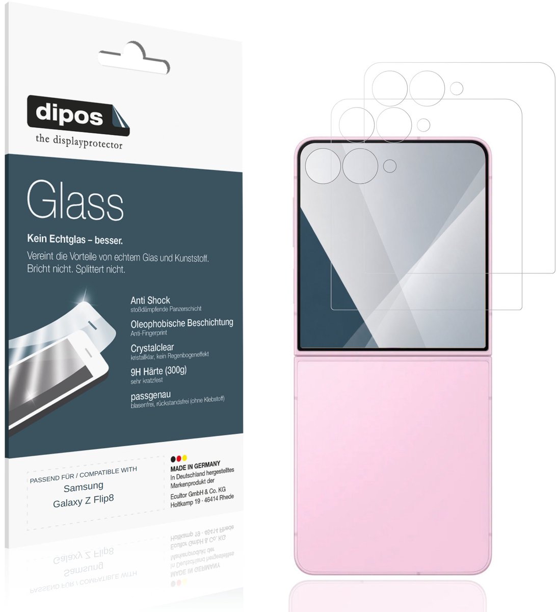 dipos – 2x Pantserfolie geschikt voor Samsung Galaxy Z Flip8 Buitenkant | 9H Screenprotector