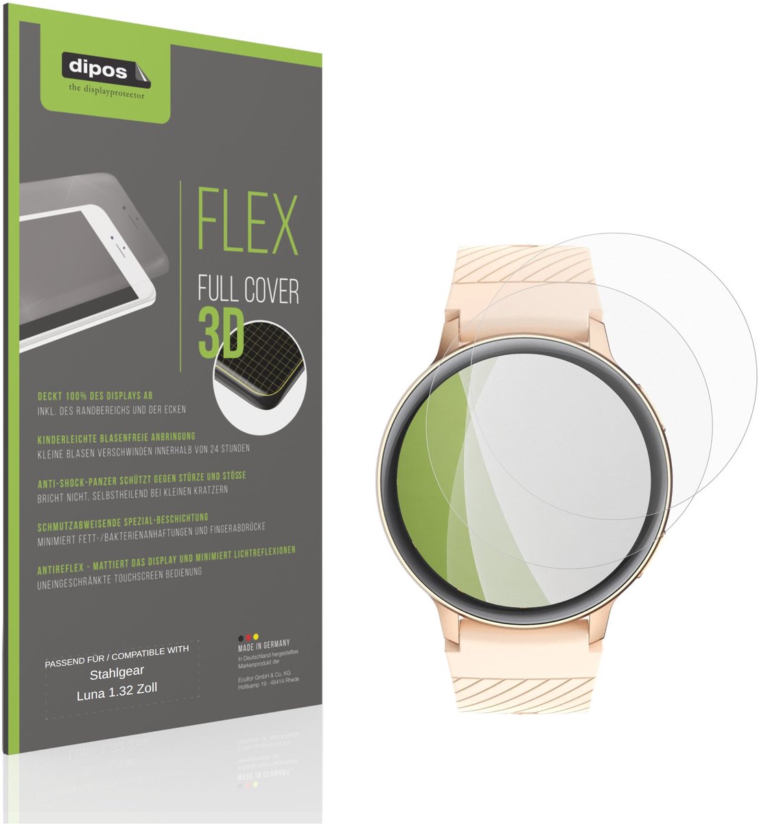 dipos FLEX – 2x Matte Screenprotector geschikt voor Stahlgear Luna 1.32 Inch | Volledige Schermbescherming | Case-Friendly