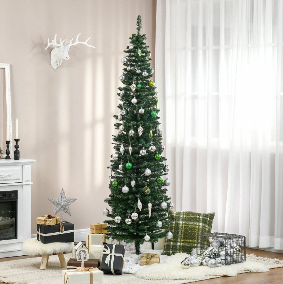 Kunstkerstboom Slank 210 Cm Met Standaard Kunststof Groen Voor Binnen 499 Takpunten Voor Kleine Ruimtes En Hoeken