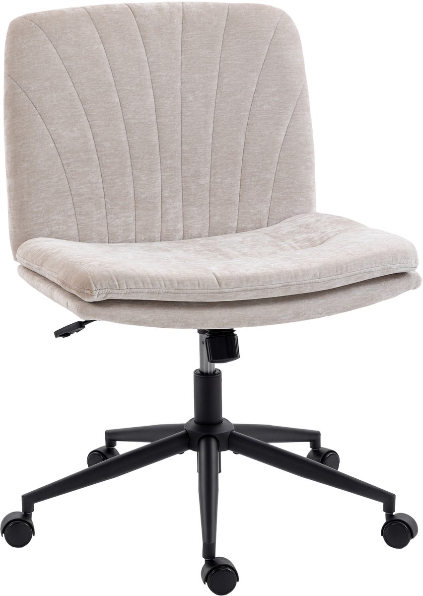 Bureaustoel Verstelbare Kantoorstoel - Hoogteverstelbaar - Kantelbaar - Draaibaar - Chenille bekleding beige - Stalen frame