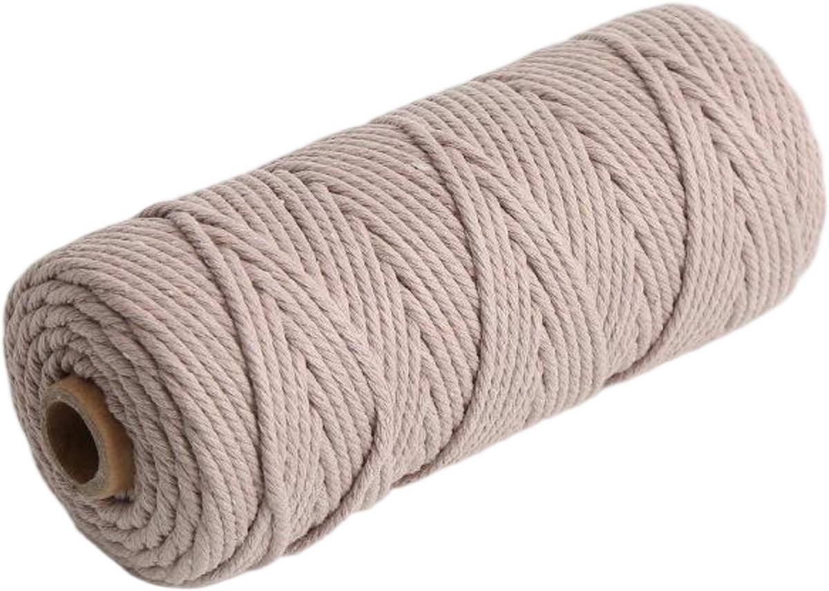 Macramétouw 3 mm x 100 m, natuurlijk katoenen draad voor wanddecoratie, plantenhangers, boho-decoratie,Roze