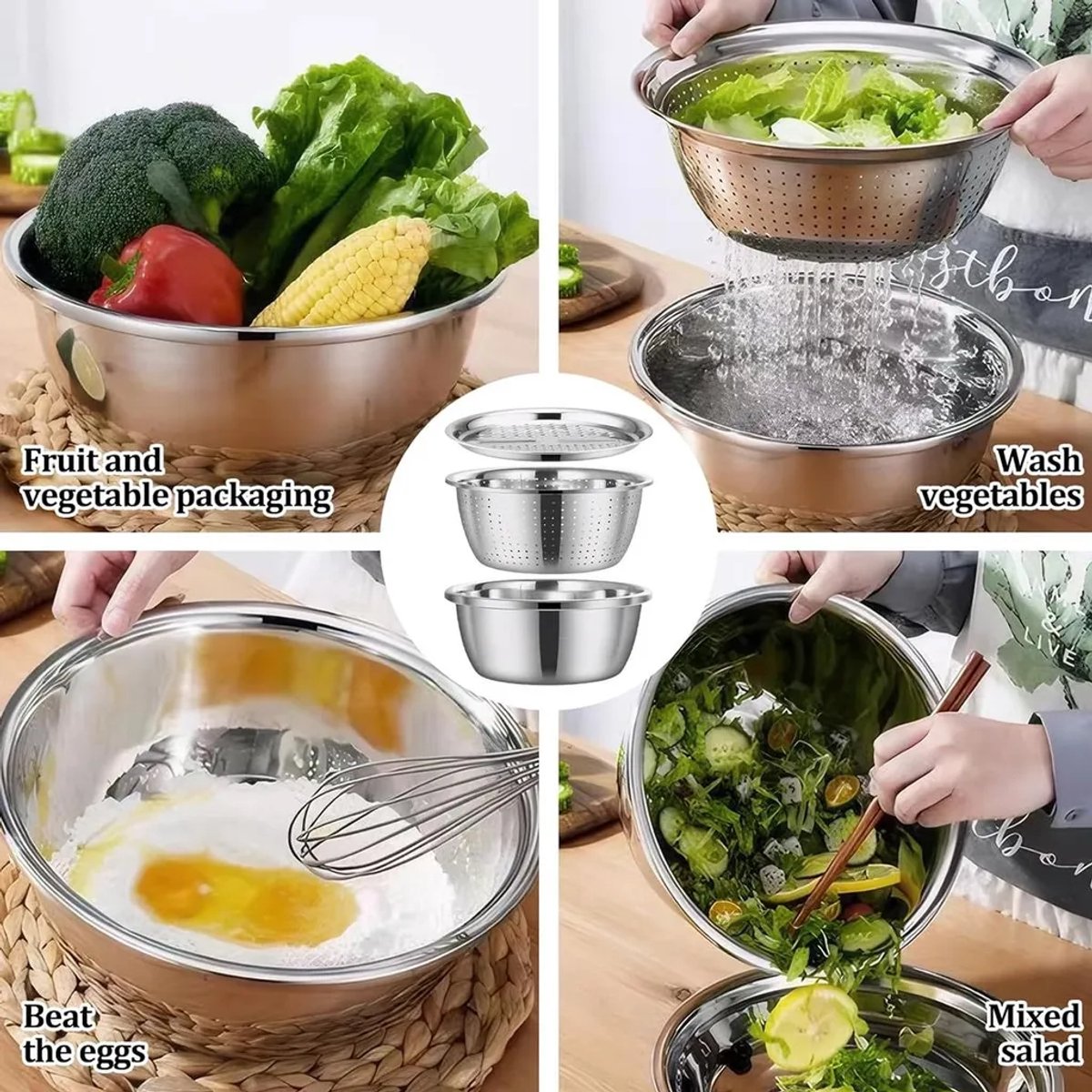 Multifunctionele roestvrijstalen spoelbak, verbeterde multifunctionele roestvrijstalen spoelbak, zeefset, slacentrifuge, groente- en fruitzeef, lunchmand