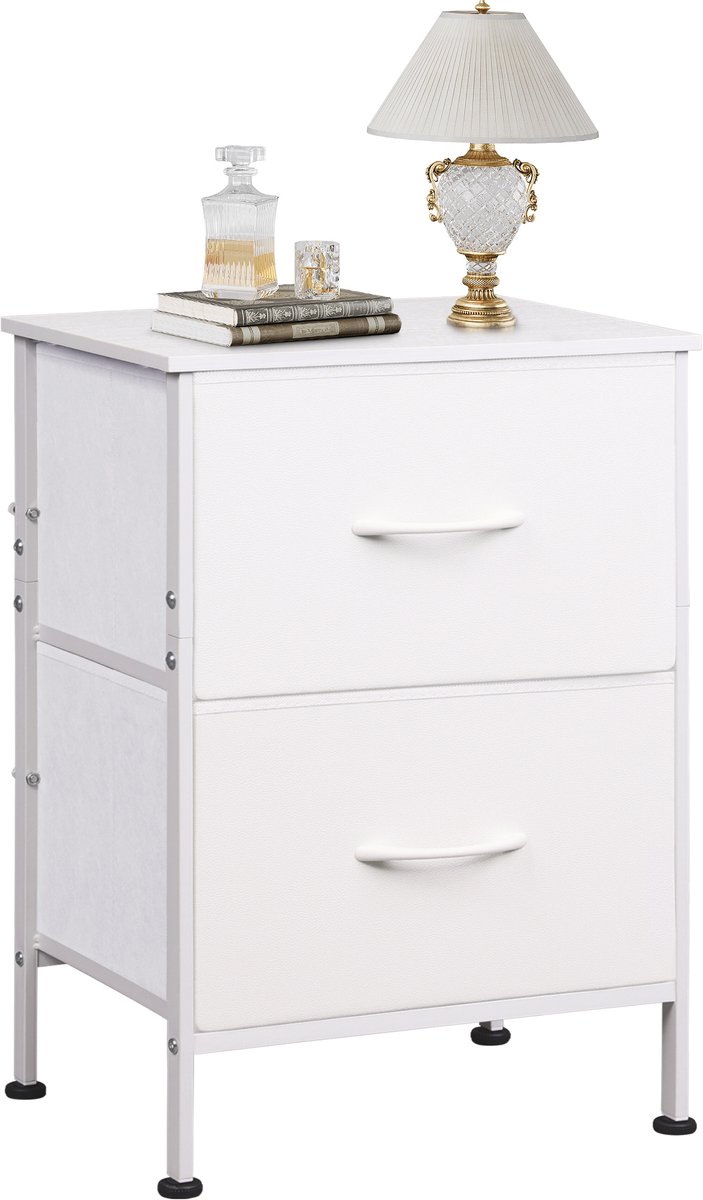 Kommode met 2 stoffen laden - nachtkastje voor slaapkamer - bijzettafel voor woonkamer - geschikt voor gang en kinderkamer - metalen frame - wit en compact
